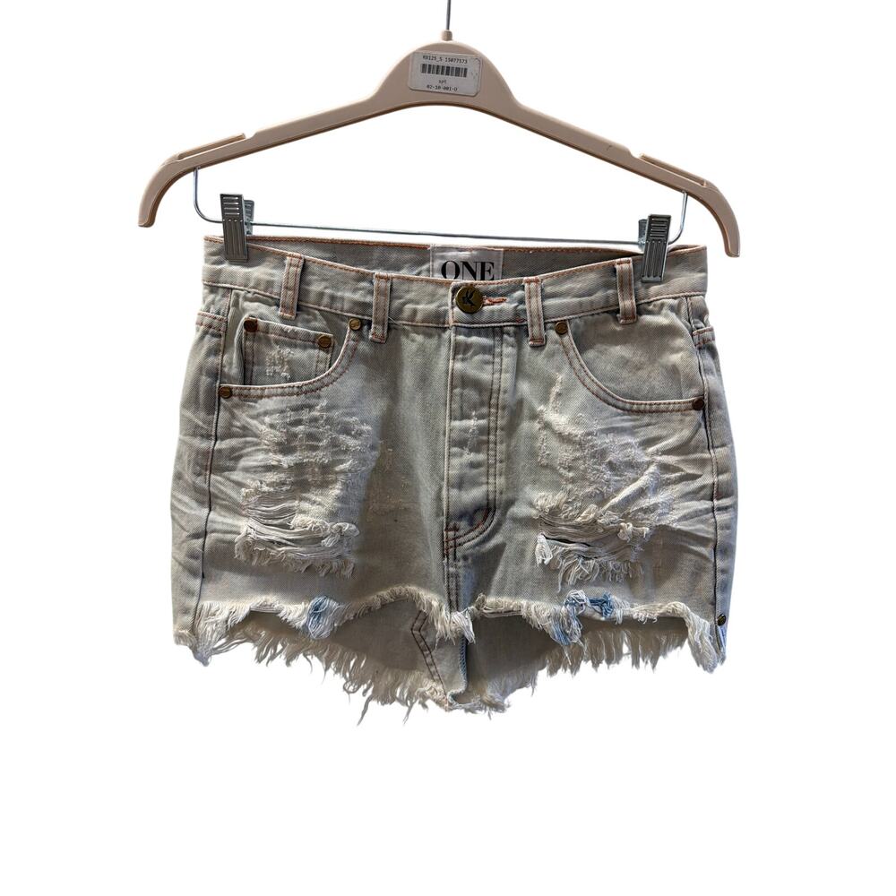 One Teaspoon Sz 25 0 Stoned Junkyard Light Wash Distressed Cut Off Jean Skirt
